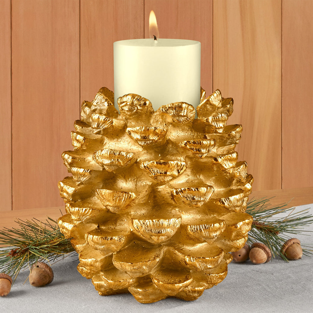 Vintage brass pine cone candle holders