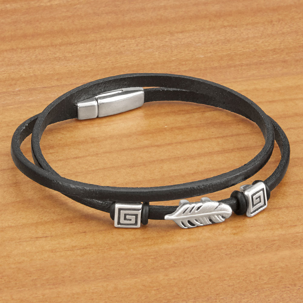 Montana Leather Double-Wrap Bracelet, Feather – To The Nines Manitowish  Waters