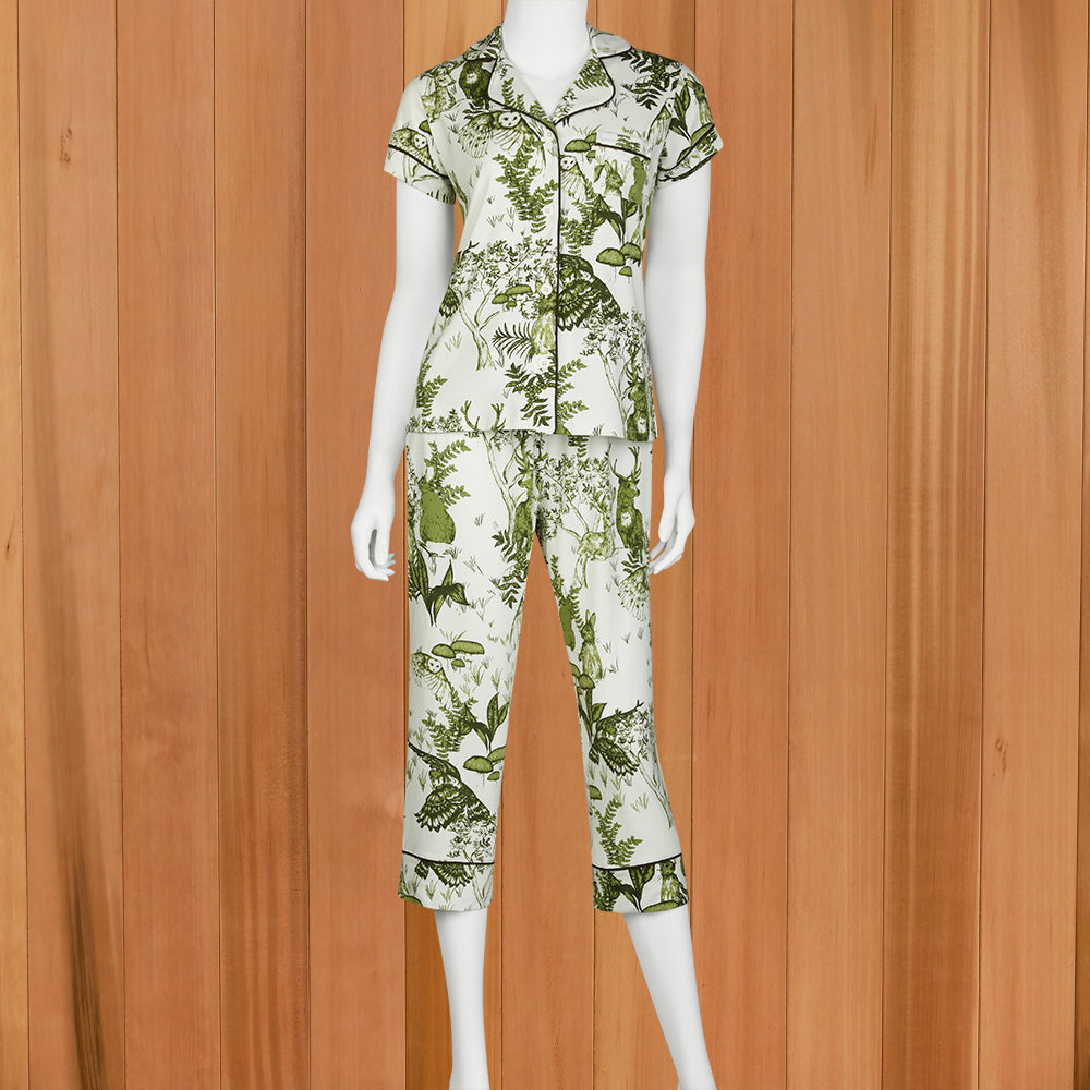 The Cat's Pajamas Women's Flamazing Pima Knit Capri Pajama Set in Emerald