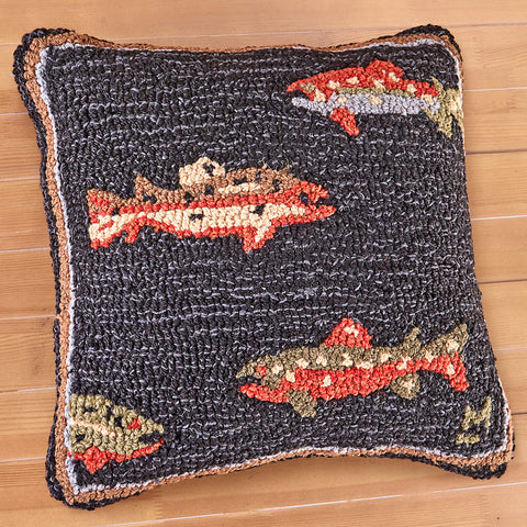 Chandler 4 Corners 18" Hooked Pillow, River Fish