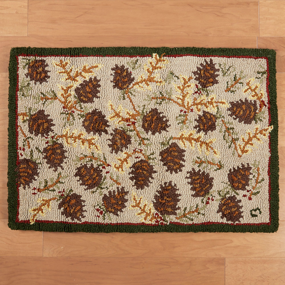 Chandler 4 Corners 2' x 3' Hooked Rug, Northwoods Pinecones