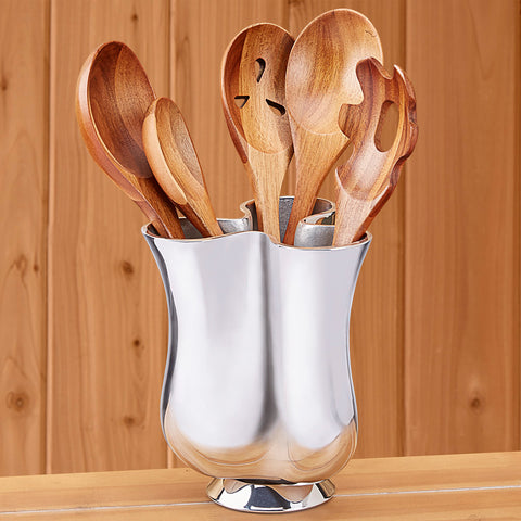 Polished Fluted Utensil Crock with Wood Utensils by Nambé