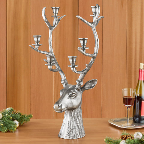 Antiqued Aluminum Stag Candelabra