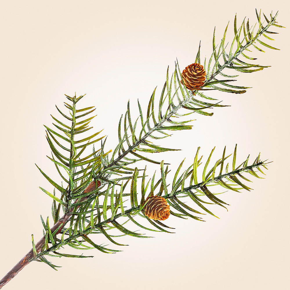 Snowy Faux Spruce Stem with Mini Pinecones, 28"