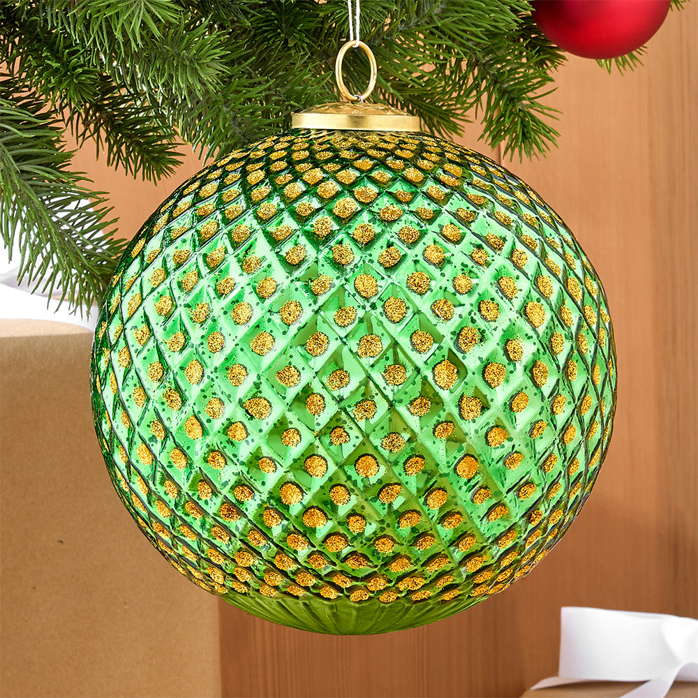 Gold-Glittered Mercury Glass Ball Ornament