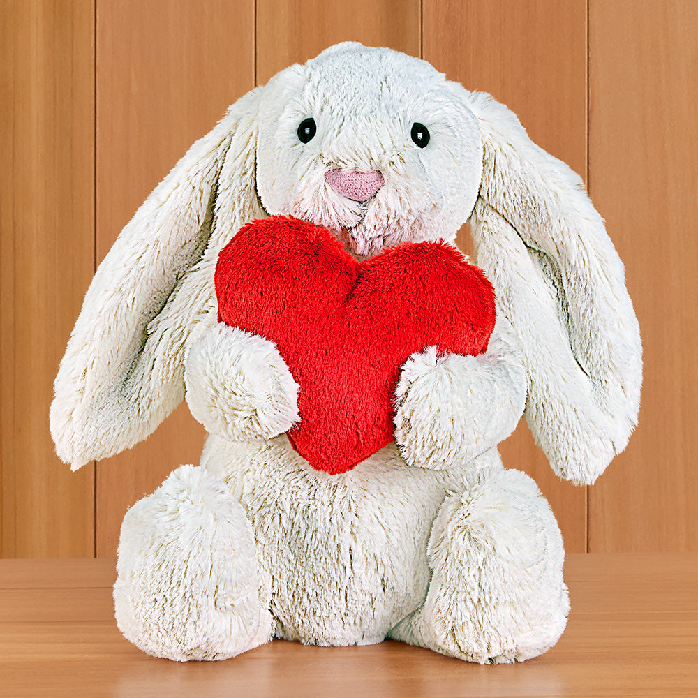 Jellycat Bashful Bunny Stuffed Animal Plush Toy, Red Love Heart