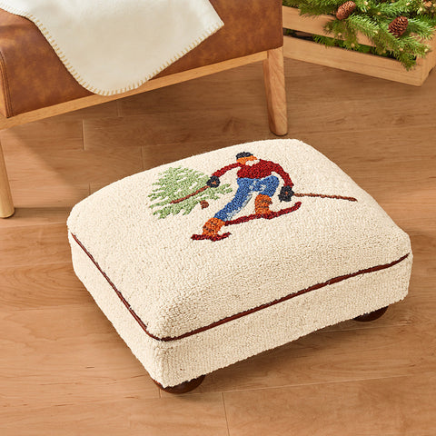 Chandler 4 Corners 14" x 18" Hooked Top Footstool, Gone Skiing