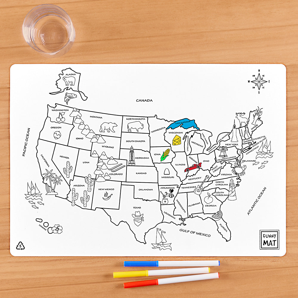 Funny Mat Washable Reusable Coloring Mat, USA Map