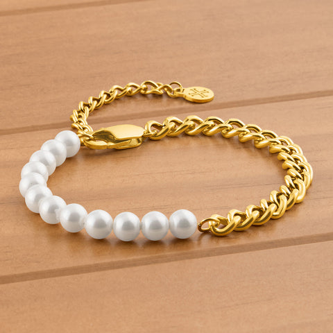 Anartxy Rosana Pearl and Gold Chain Bracelet