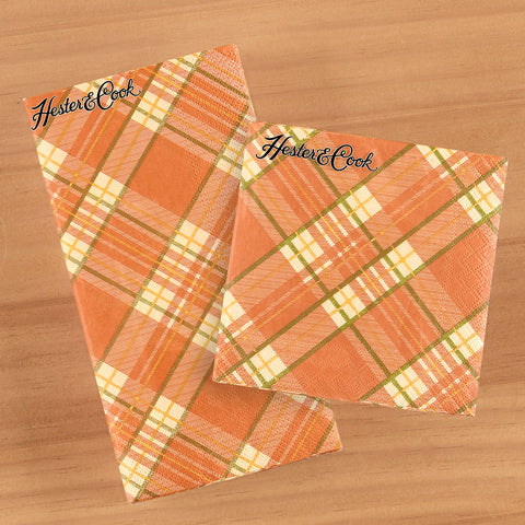 Hester & Cook Paper Napkins, Orange Plaid