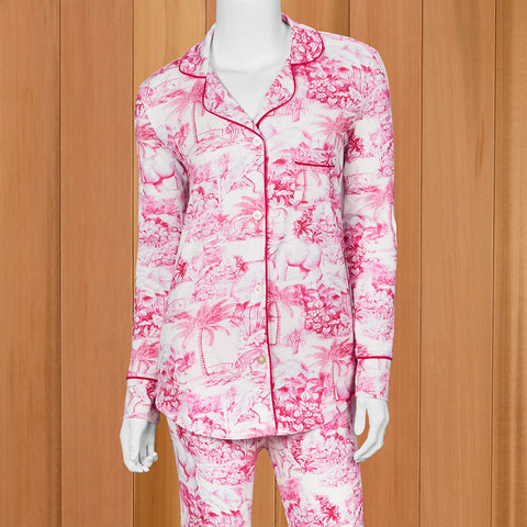 The Cat's Pajamas Women's Pima Knit Pajama Set, Palm Grove Toile