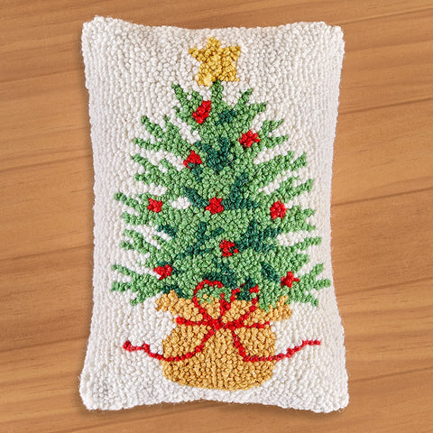 Peking Handicraft 8" x 12" Hooked Pillow, Christmas Tree