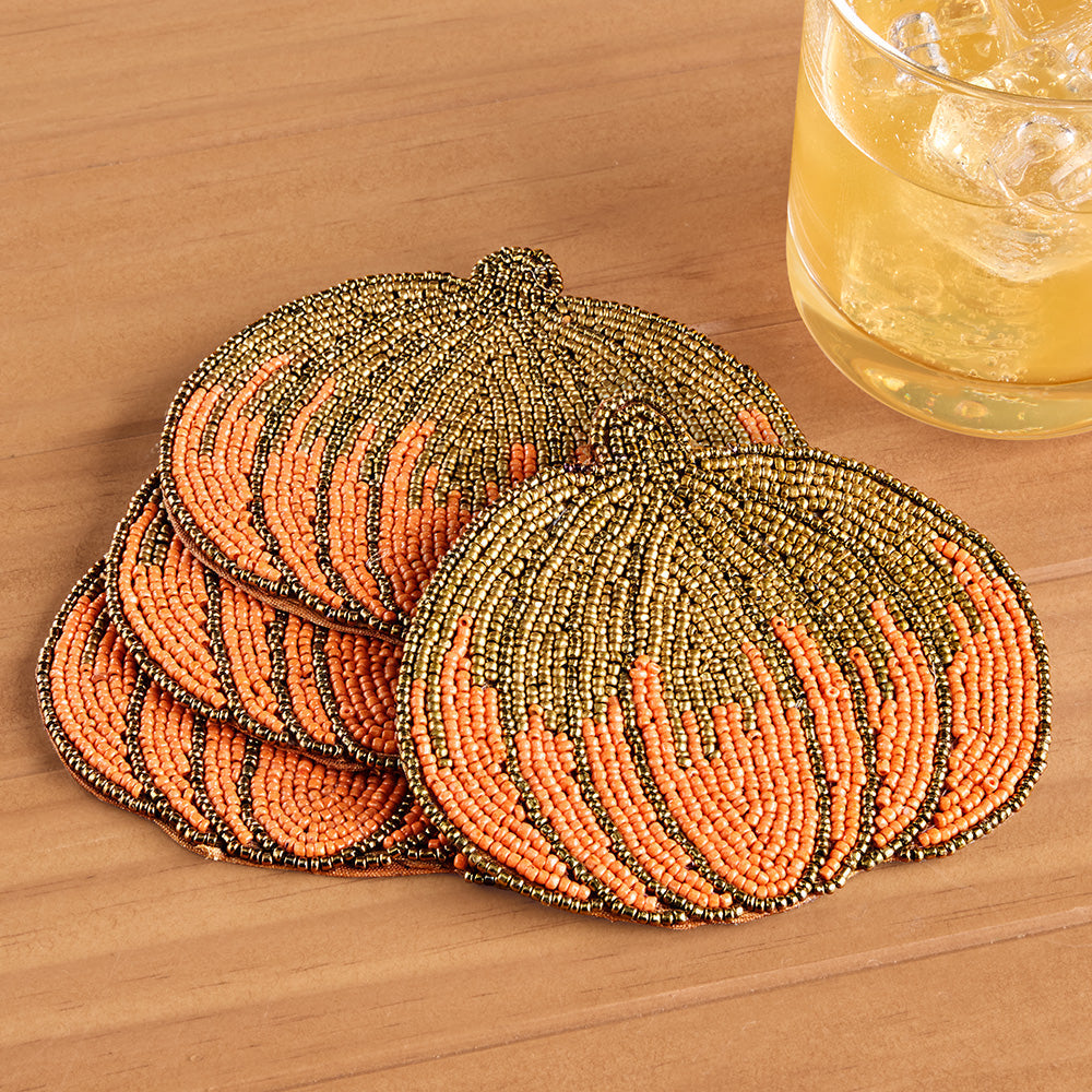 Beaded Pumpkin Coasters, Set of 4