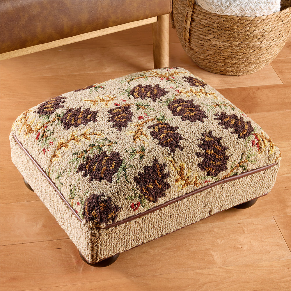 Chandler 4 Corners 14" x 18" Hooked Top Footstool, Northwoods Cones