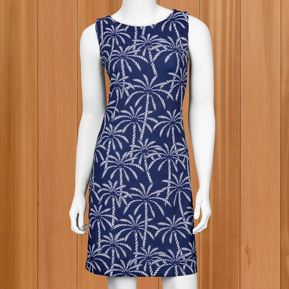 LuLu-B Women's Sleeveless Sun Protection Dress, Navy Rope Palms