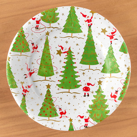 Caspari Paper Plates, Twirling Santas