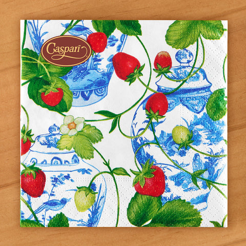 Caspari Paper Napkins, Strawberries and Cream