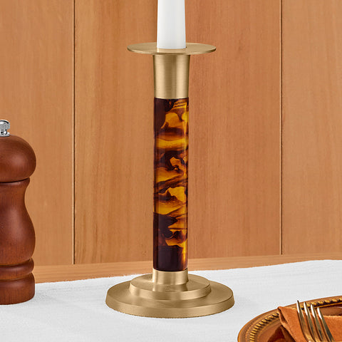 Caspari Resin & Brass Taper Candleholder, Tortoiseshell