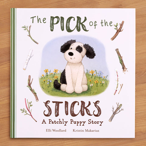 Jellycat "The Pick of the Sticks: A Patchly Puppy Story" Board Book by Elli Woollard