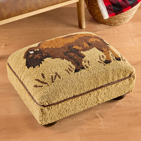 Chandler 4 Corners 14" x 18" Hooked Top Footstool, Noble Buffalo on Gold