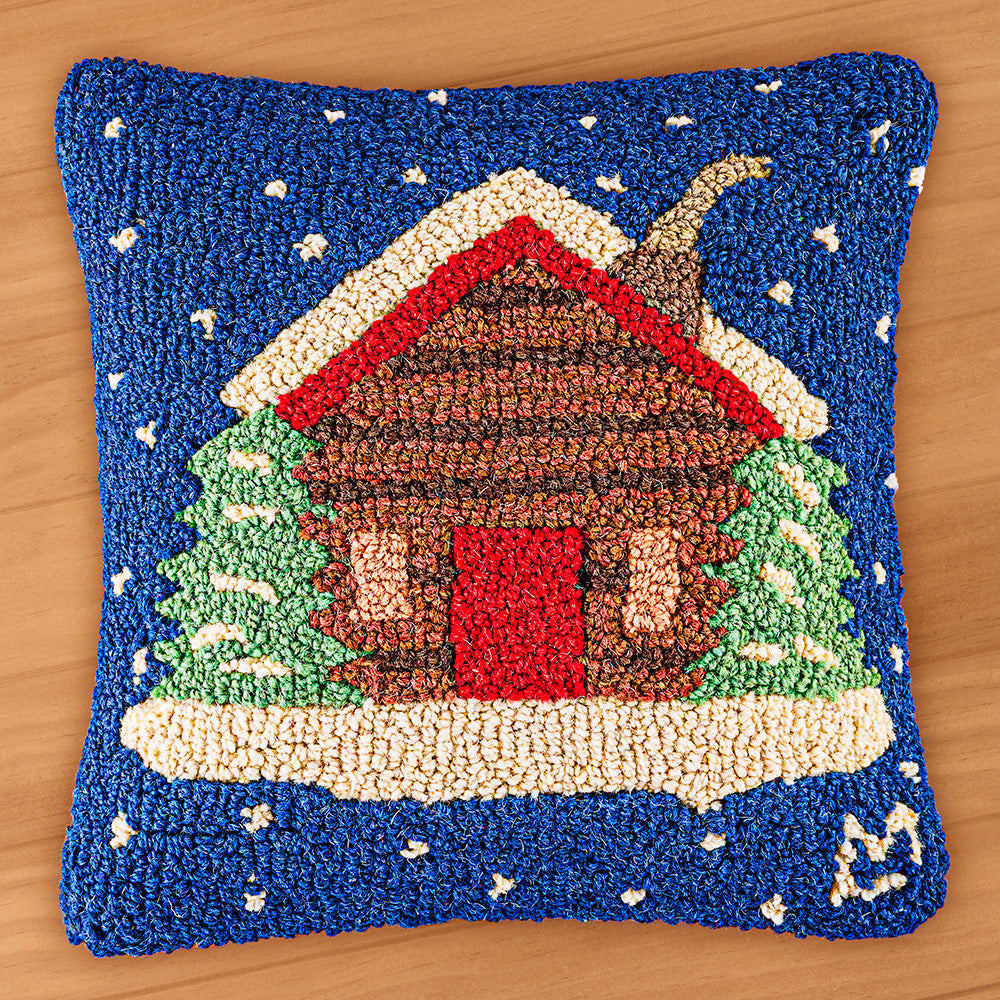 Chandler 4 Corners 14" Hooked Pillow, Cabin in the Snow