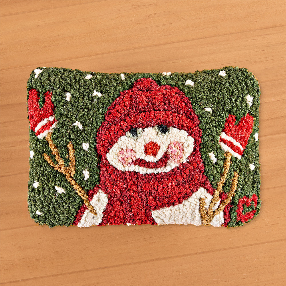 Chandler 4 Corners 8" x 12" Hooked Pillow, Chilly Cheeks Snowman