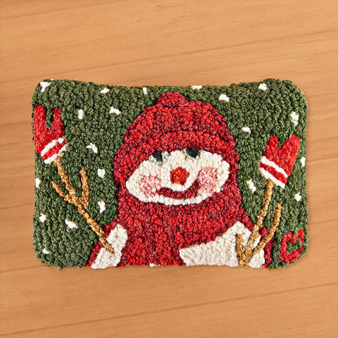 Chandler 4 Corners 8" x 12" Hooked Pillow, Chilly Cheeks Snowman