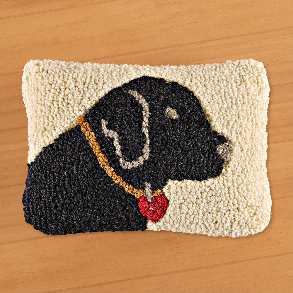 Chandler 4 Corners 8" x 12" Hooked Pillow, Licorice Lab