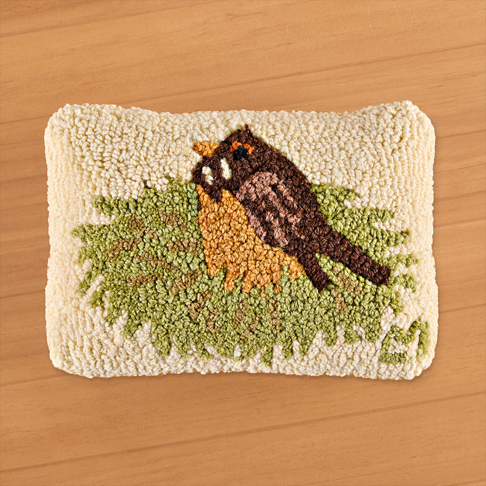 Chandler 4 Corners 8" x 12" Hooked Pillow, Robin In Nest