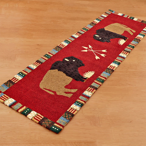 Chandler 4 Corners 30" x 8' Hooked Rug Runner, Noble Buffalo on Red