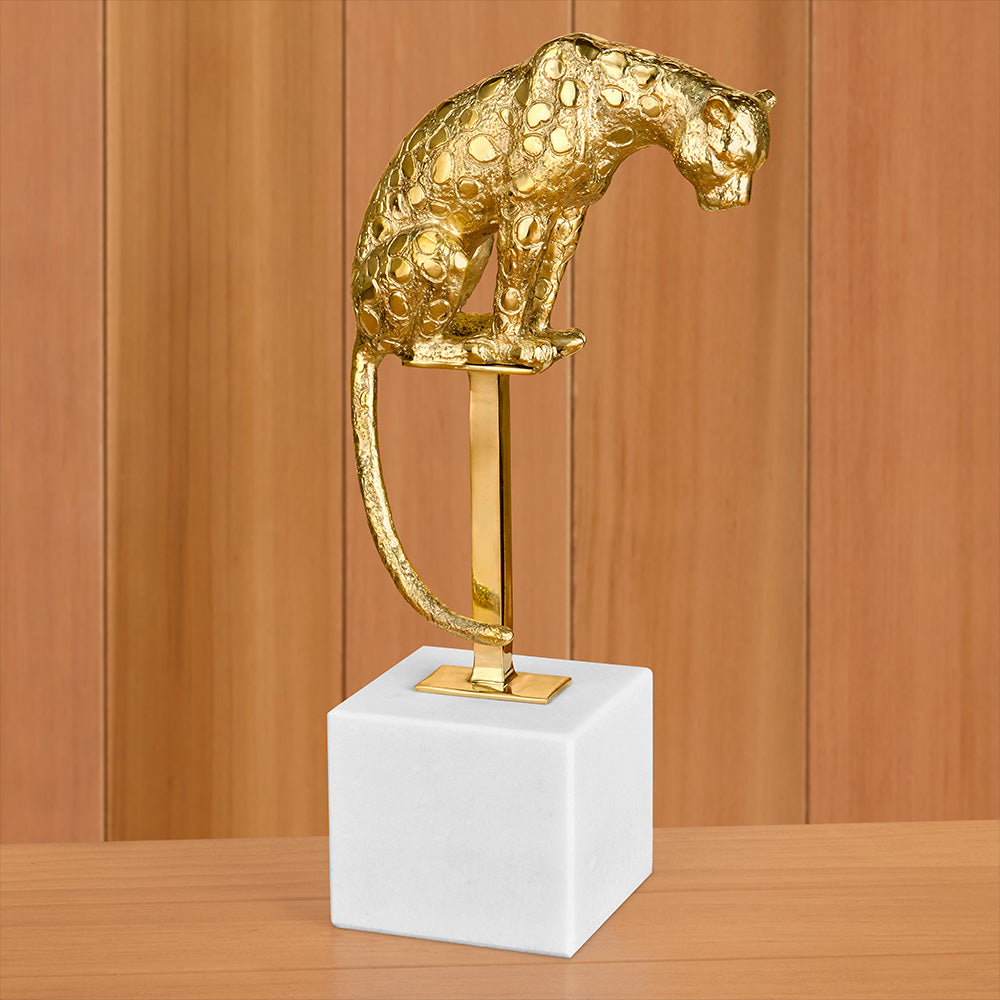 Global Views Brass Perched Jaguar Figurine