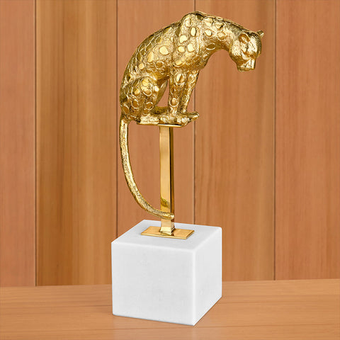 Global Views Brass Perched Jaguar Figurine