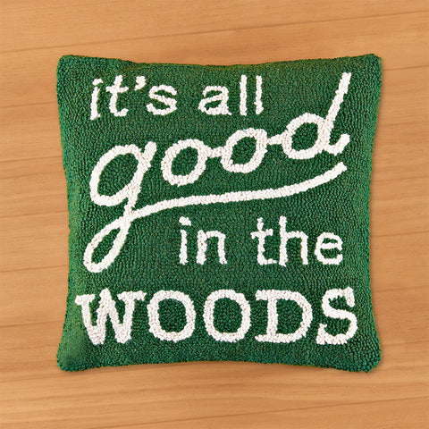 Peking Handicraft 16" Hooked Pillow, "It's All Good In The Woods"