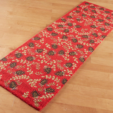 Chandler 4 Corners 30" x 8' Hooked Runner, Ruby Pinecones