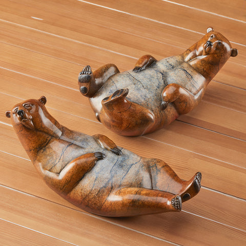 "Snow Angel" and "Beach Bum" Bronze Bear Sculptures by Joshua Tobey