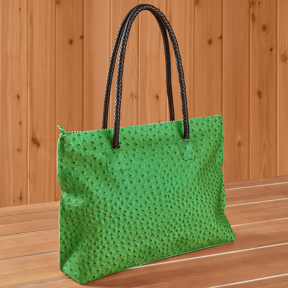 Light Green Woven Vegan Leather Shopper Bag Large Soft Handbag for Work