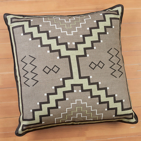 New Moon Woven Linen Accent Pillow, Charcoal and Green