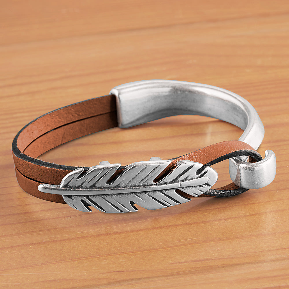 Montana Leather Double-Wrap Bracelet, Feather