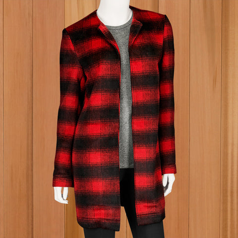 Charlie Paige Women's Collarless Plaid Coat