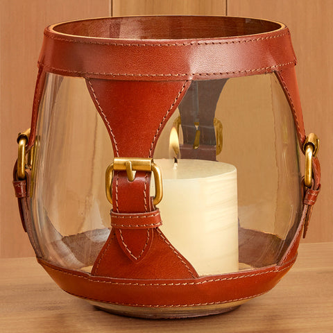 Leather-Clad Glass Hurricane