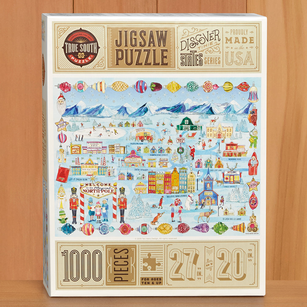 1,000 Piece Jigsaw Puzzle, "Santa's Home Town" by Tenn Hens Design