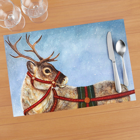 Hester & Cook Paper Placemats, Dashing Reindeer