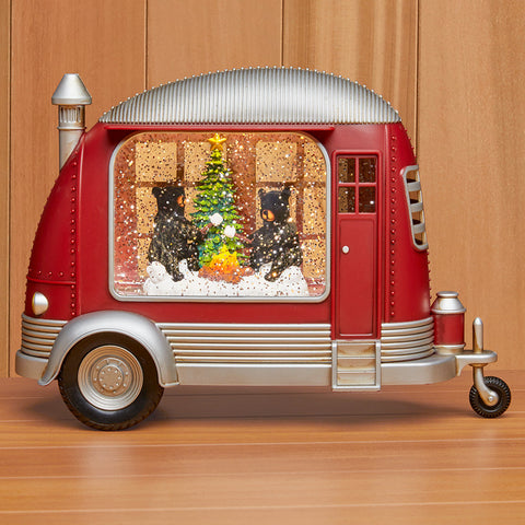 LED Snow Globe Camper with Bears